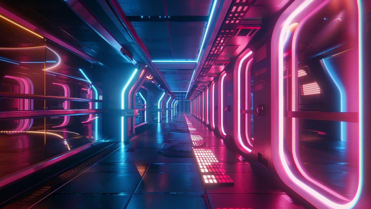 Highquality ray tracing effects creating realistic lighting in a futuristic game.
